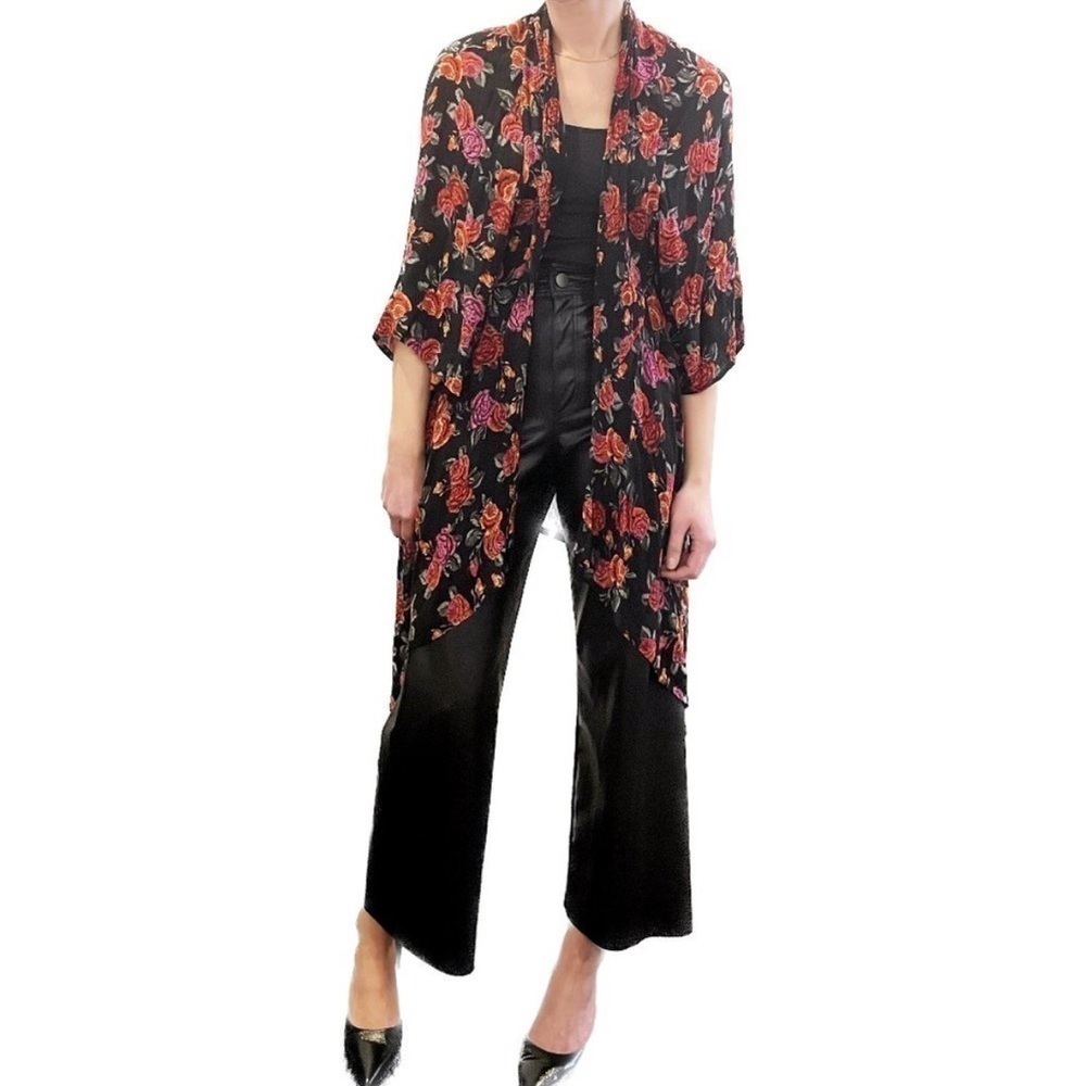 Patrons of Peace Floral Rose Half Sleeve Open Front Cardigan Wrap size M